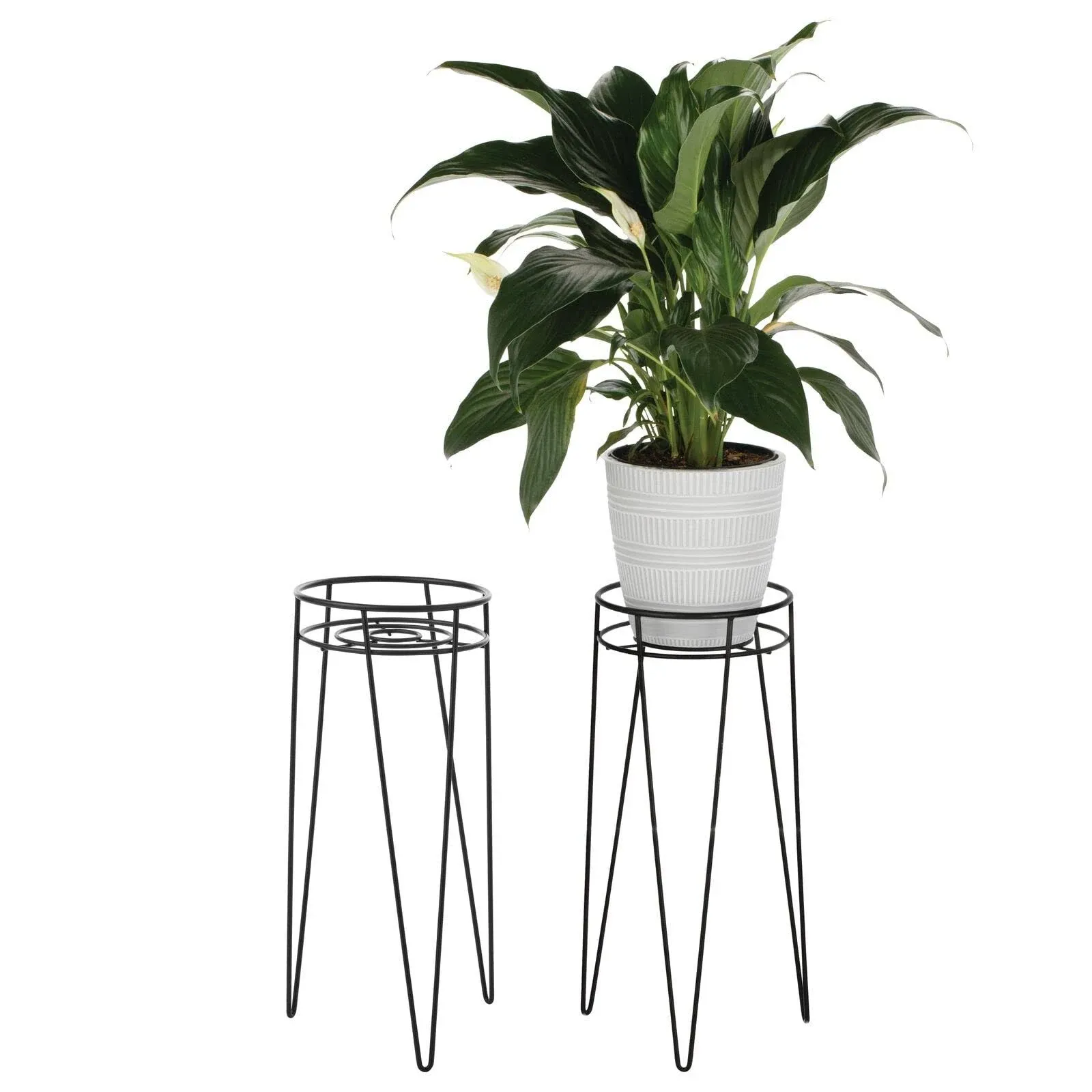 mDesign Steel Modern 17" Plant Stand Holder - Hairpin Legs - 2 Pack - Black