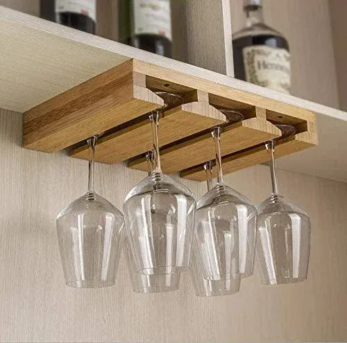 Bamboo Wine Glass Holder Hold Up To 6 Wine Glasses Hanging Stemware Display Rack