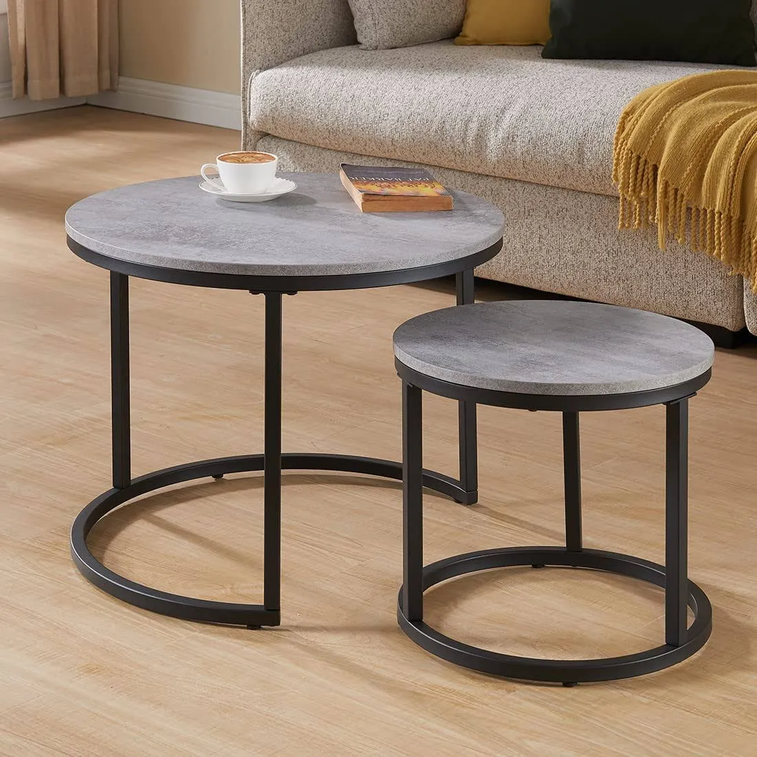 Censi Concrete Round Coffee Table | Nesting Table Set of 2 for Living Room, 23.6 ...