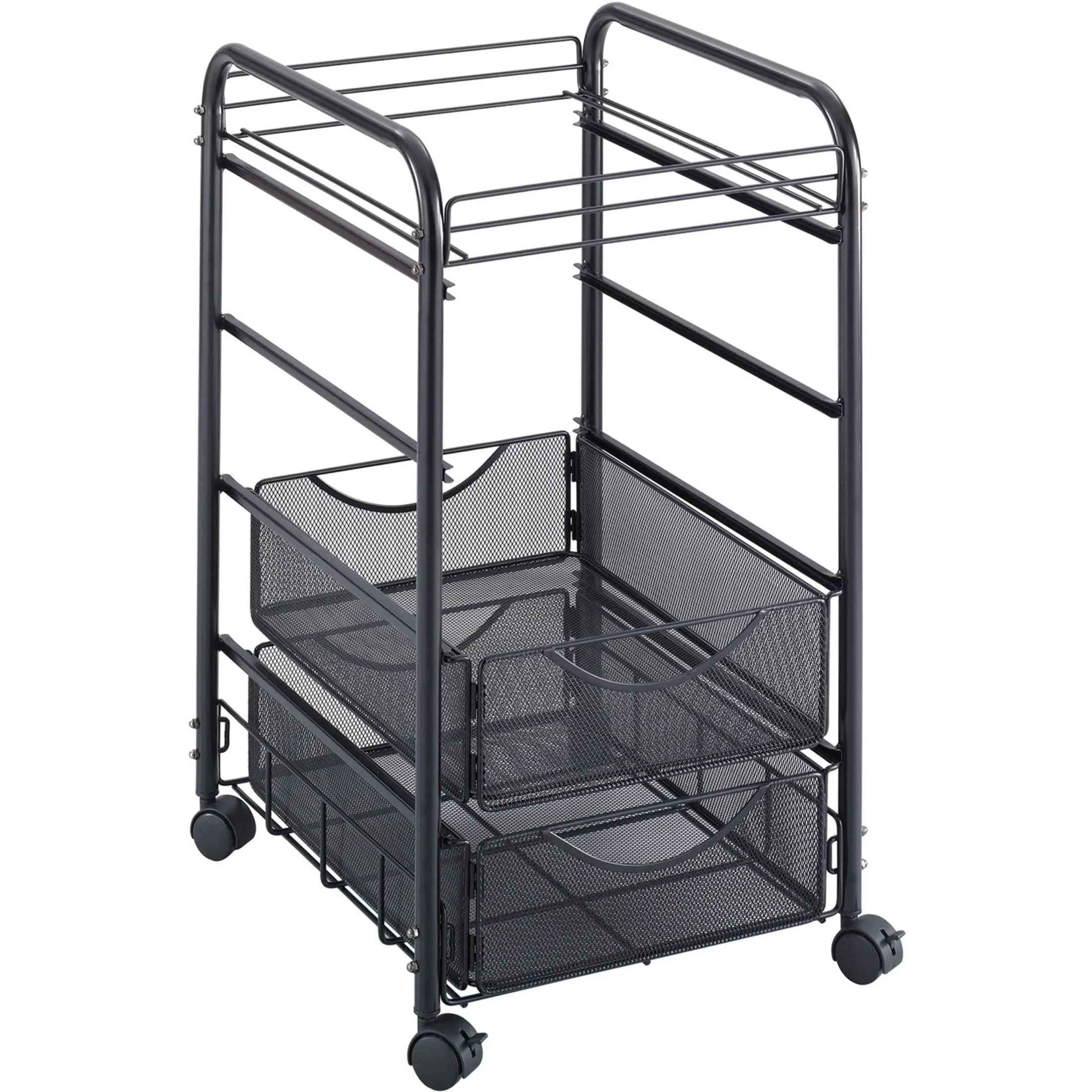 Safco Onyx Mesh Open Mobile File with Drawers, Metal, 2 Drawers, 1 Bin, 15.75" x 17" x 27", Black