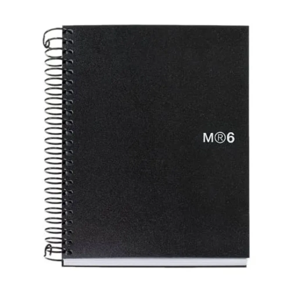 Miquelrius Medium Wirebound Notebook, 6" x 8" A5, 6-Subject, College Ruled, Black