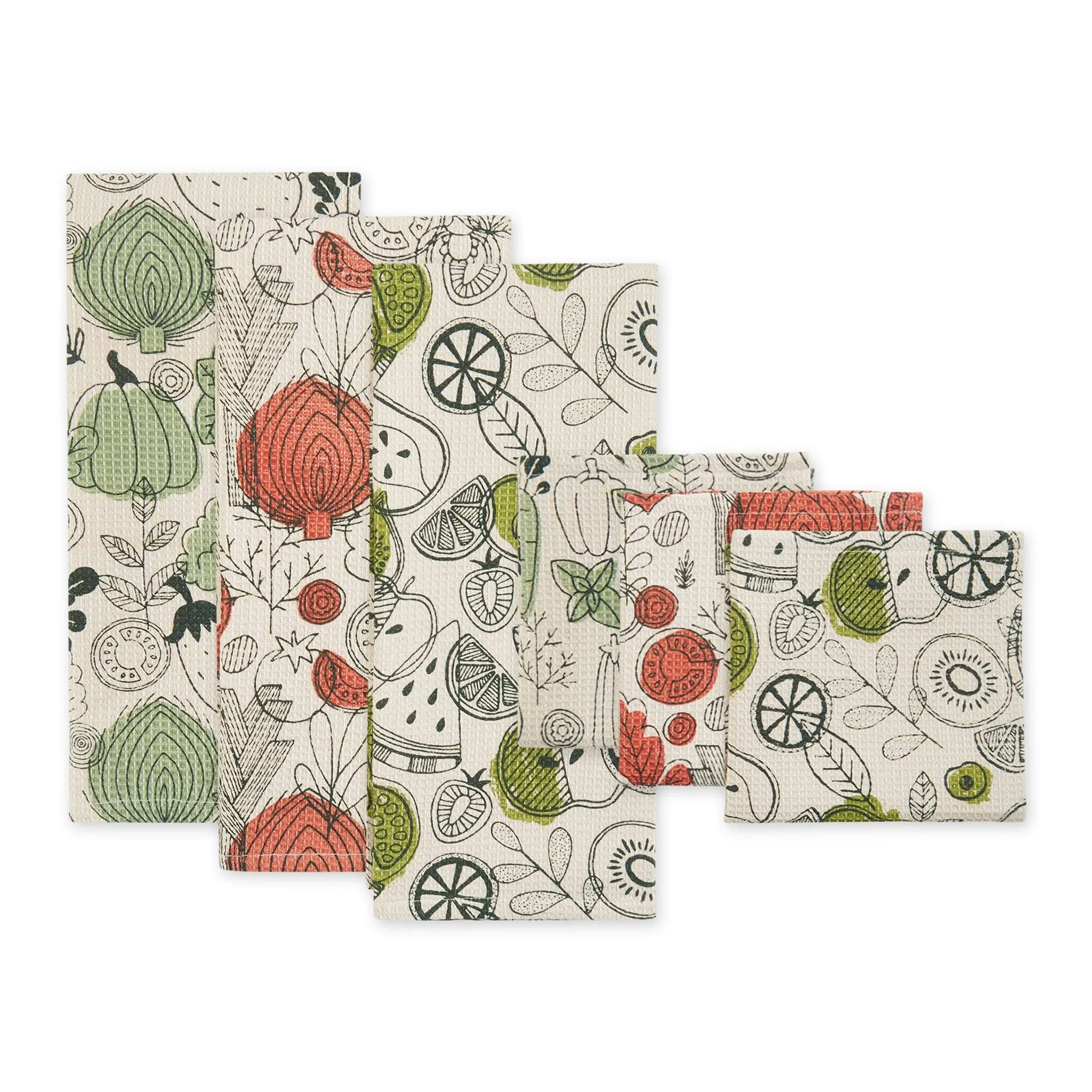 Design Imports Fresh Produce Print Dishtowel & Dishcloth Set of 6