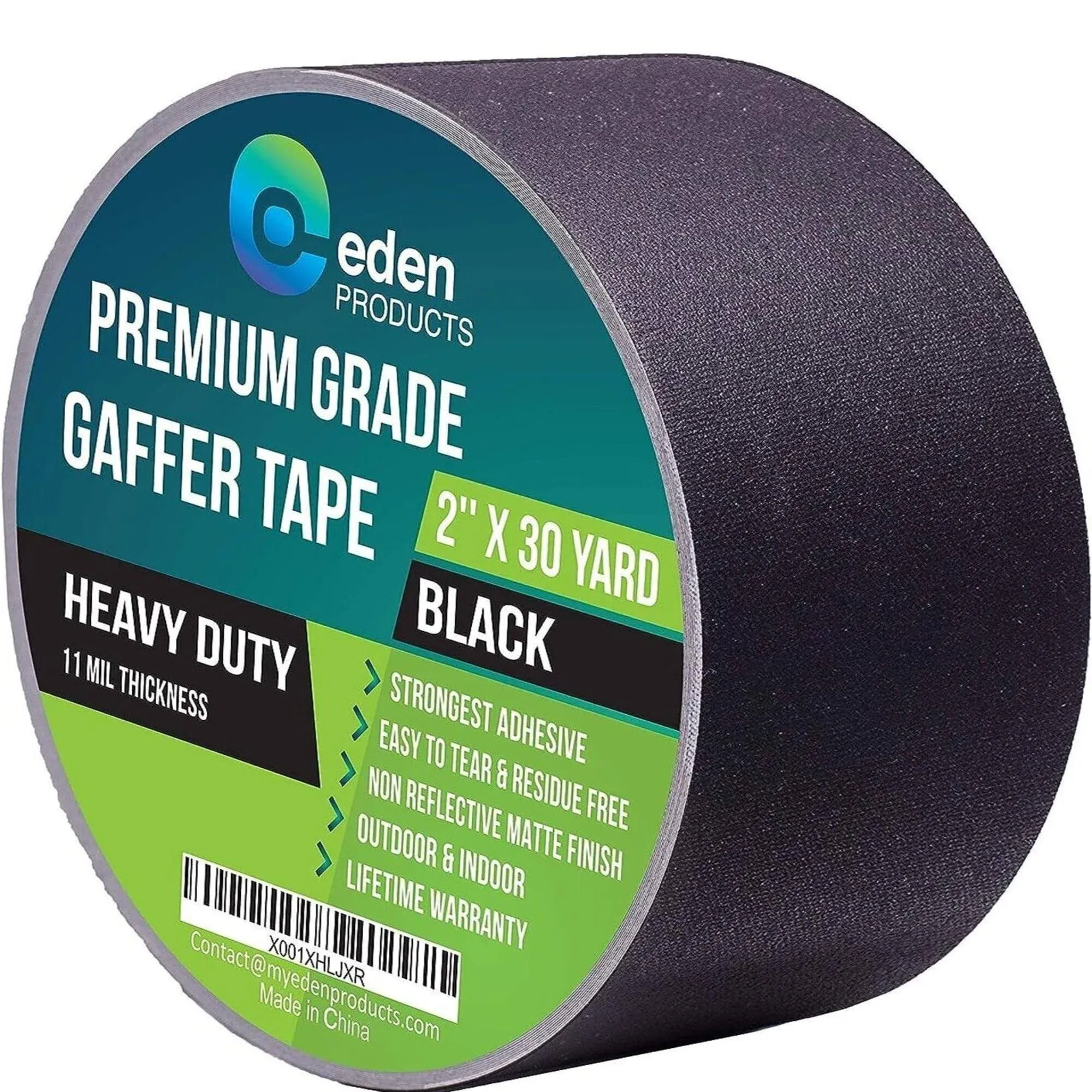 EdenProducts Professional Grade Gaffer Tape 2" x 30 Yards, Floor Tape for Electrical Cords Cable Tape, Non-Reflective Matte Finish Gaff Tape, No Residue Multipurpose Black Gaffers Tape 2 inch