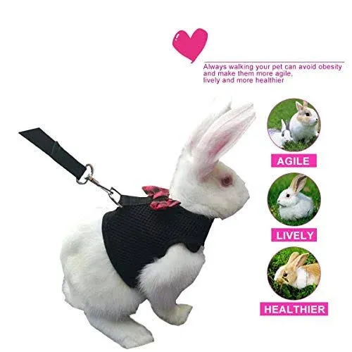 Wontee Rabbit Harness with Leash Adjustable Soft Mesh Vest Harness for Bunny ...