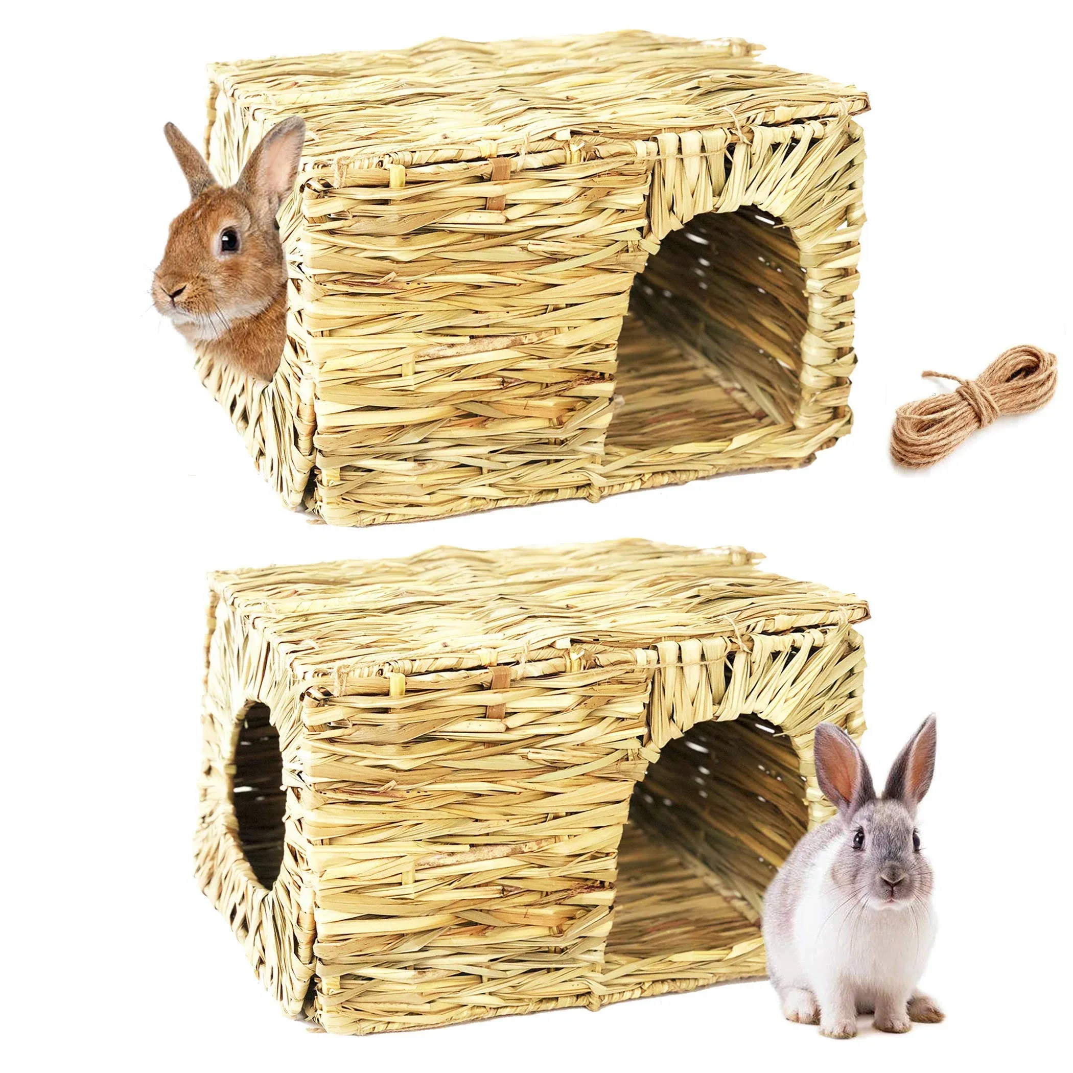 (2 Pack) Hand-Crafted Large Grass House - Edible, Safe, and Comfortable Natural 