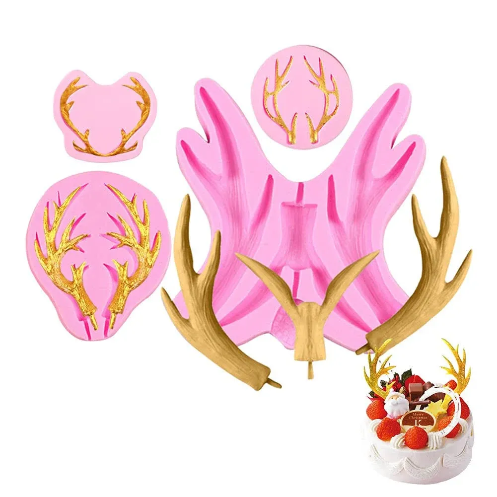 Christmas Elk Deer Horn Silicone Mold Antlers Dessert Decorating Chocolate Candy Mold Handmade Soap DIY Cake Decorating Supplies Baking Tools