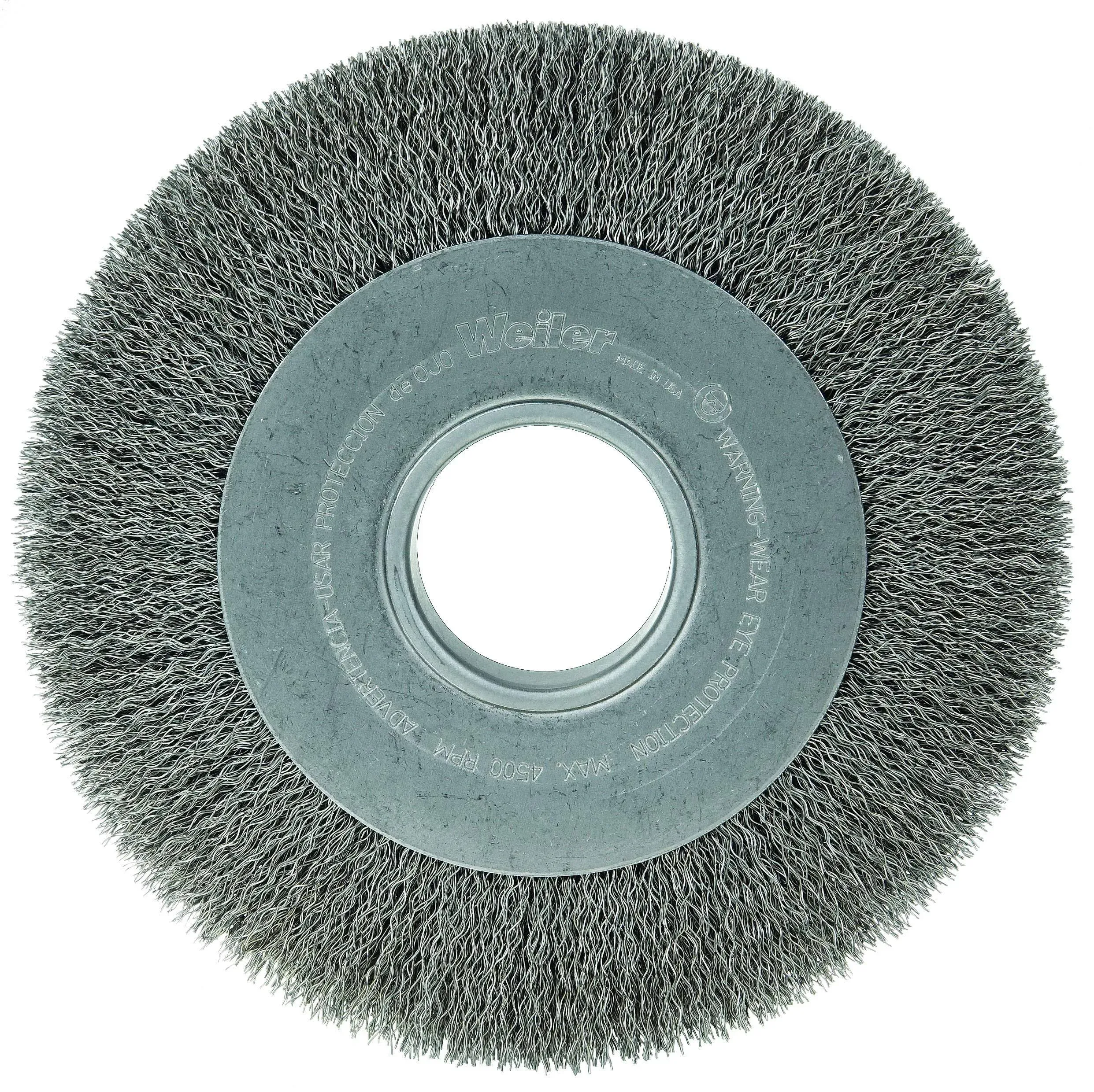 Weiler 06120 8" Medium Face Crimped Wire Wheel, .014" Steel Fill, 2" Arbor Hole