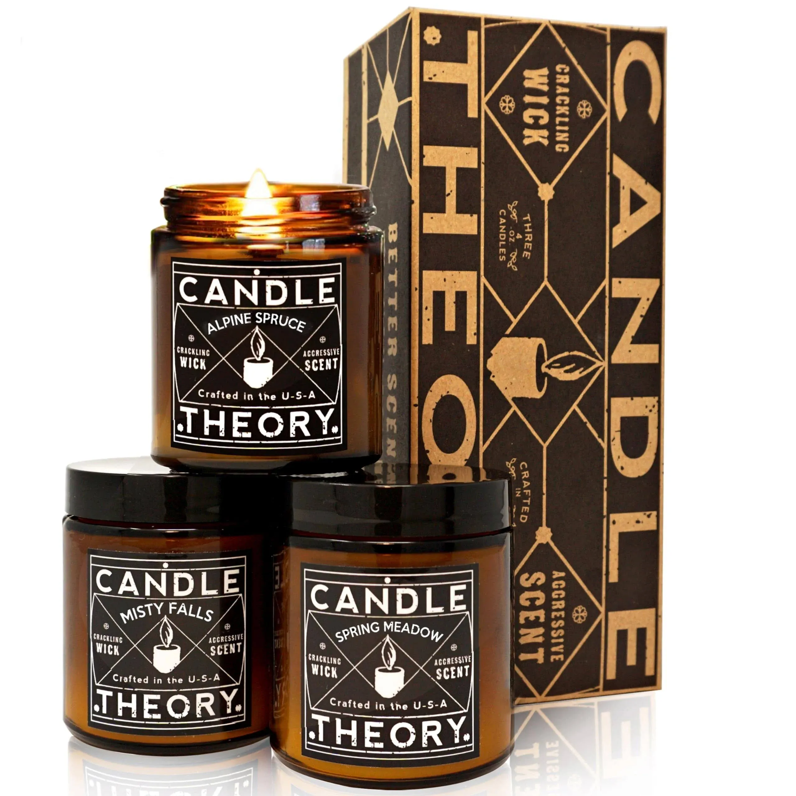 CANDLETHEORY Scented Candle Gift Set with Crackling Wood Wicks 3, 4oz Candles ...