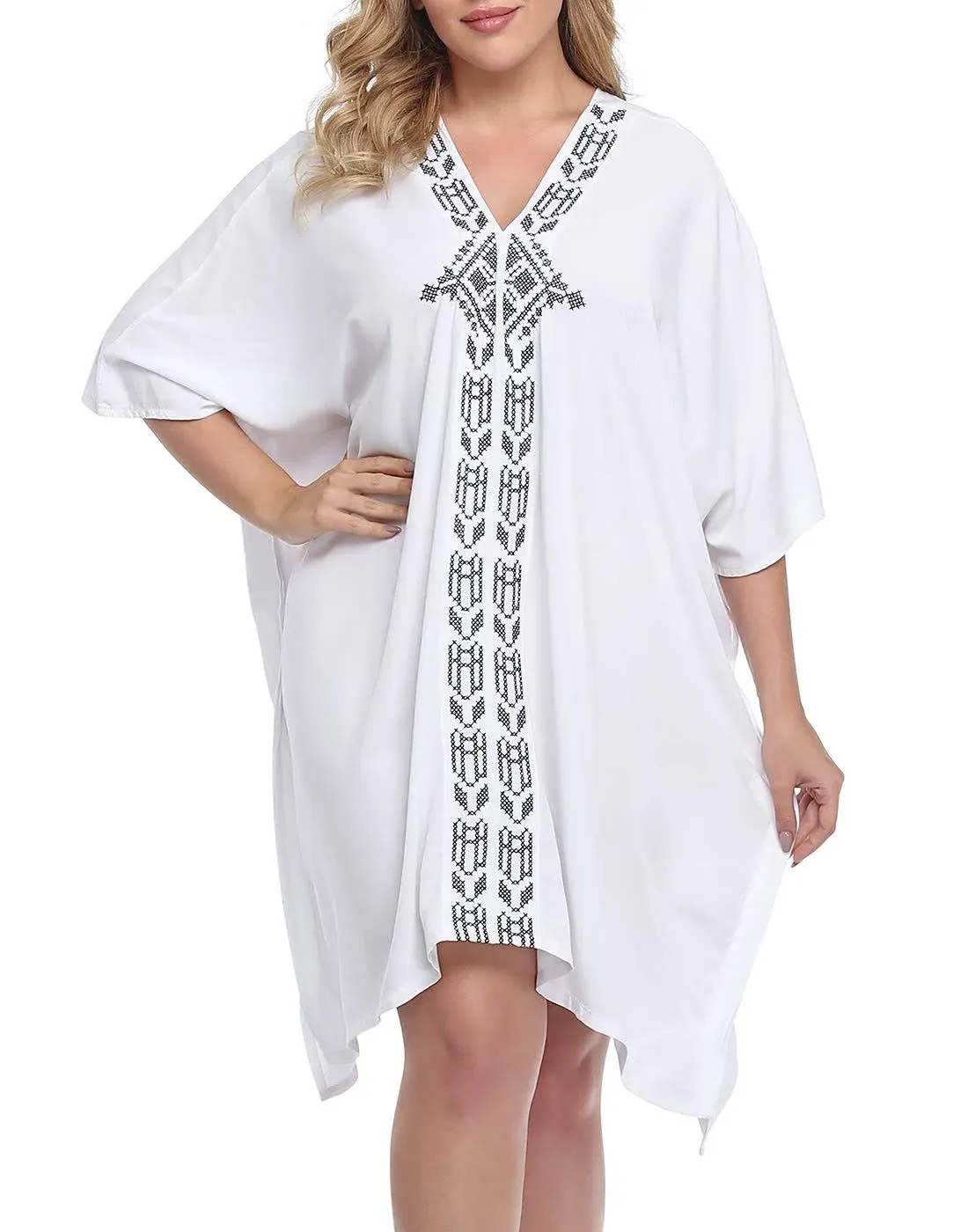 Hde Womens UPF 30+ Short Kaftan Cover Up Oversize Plus Size Swimsuit Shirt Dress ...