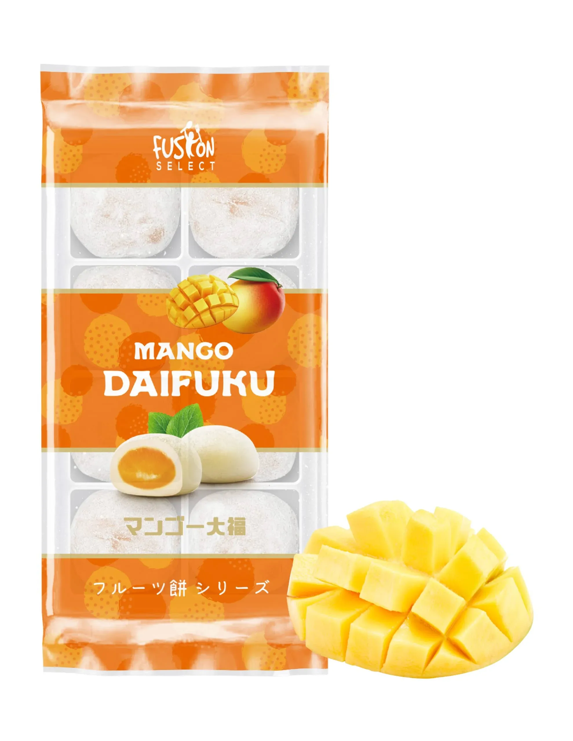 Fusion Select Japanese Mochi Fruit Daifuku Japanese Desert Sweet Rice Cake Fruit Mochi Daifuku 240g/ 8.46oz (Mango Flavor, 8.46 Ounce)