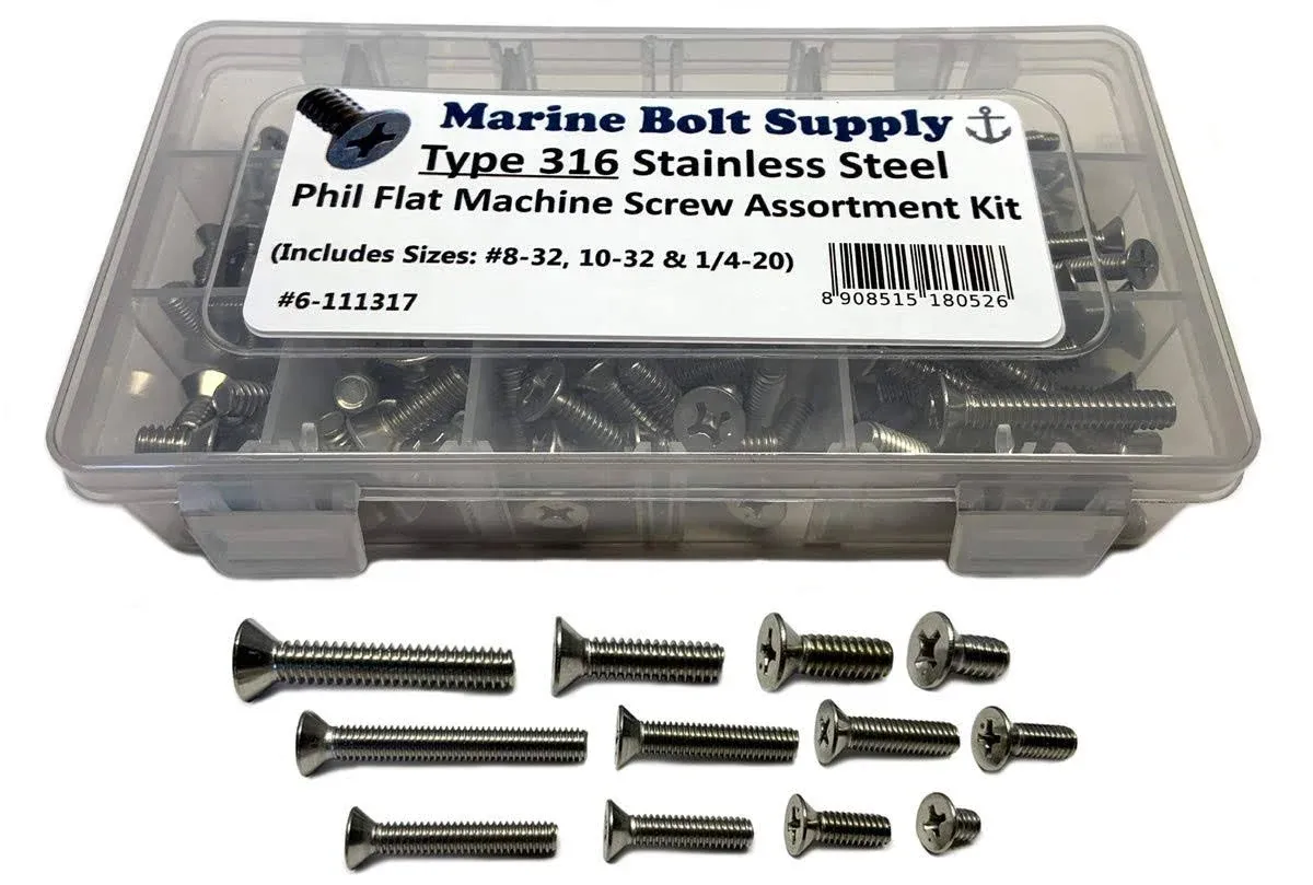 Type 316 Stainless Steel Phillips Flat Machine Screw Kit Marine Bolt Supply 6-111317