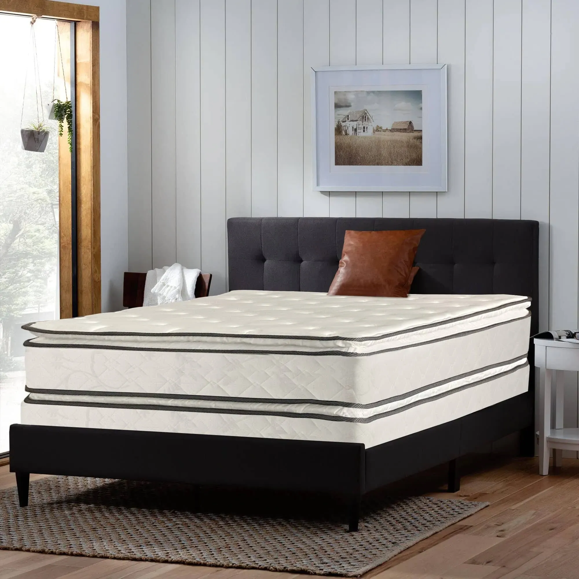 Treaton 12-Inch Medium Plush Double Sided Pillowtop Innerspring Mattress & 8 ...