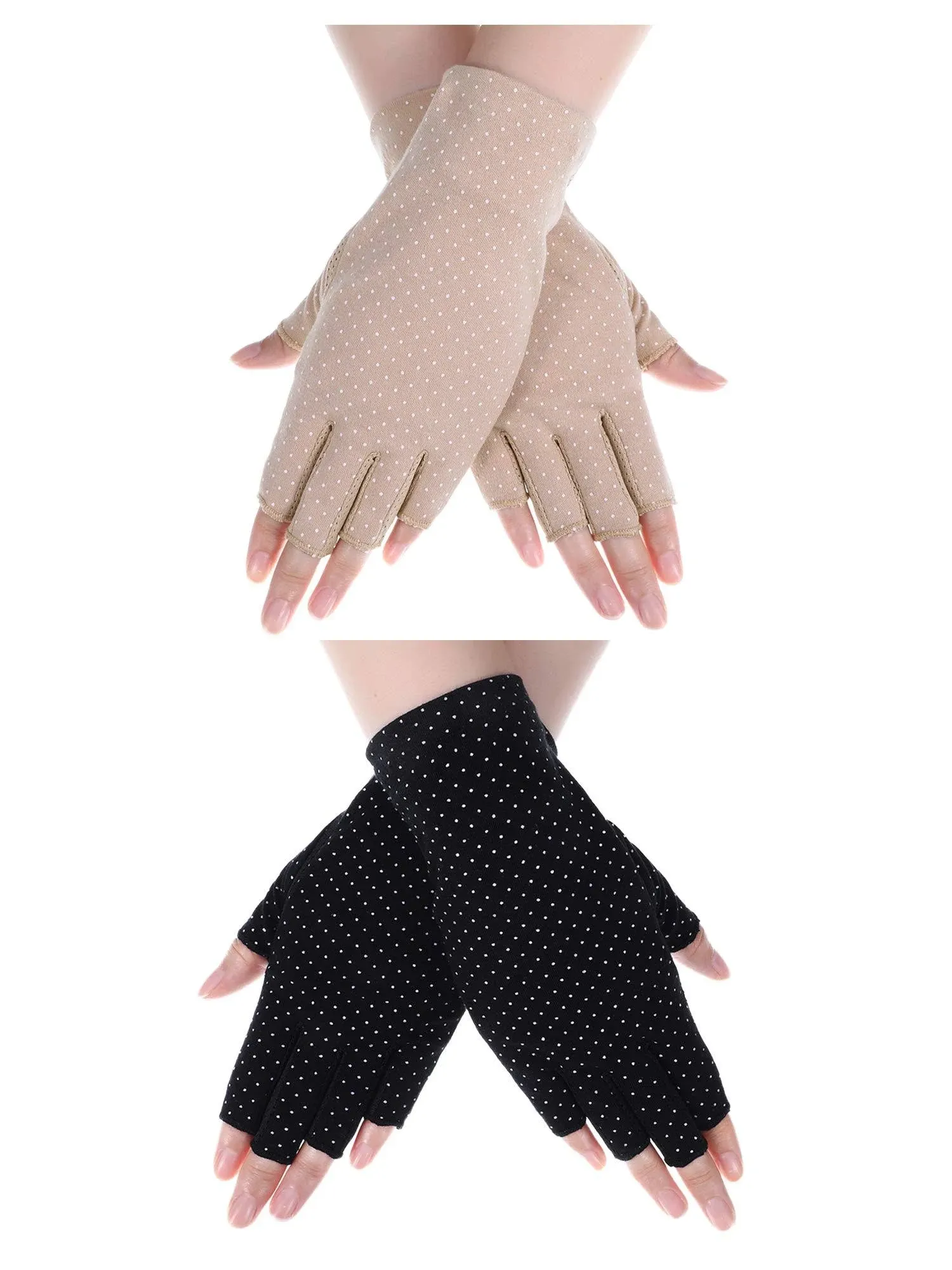 Boao 2 Pieces Women Sunscreen Fingerless Gloves UV Protection Half Finger... 