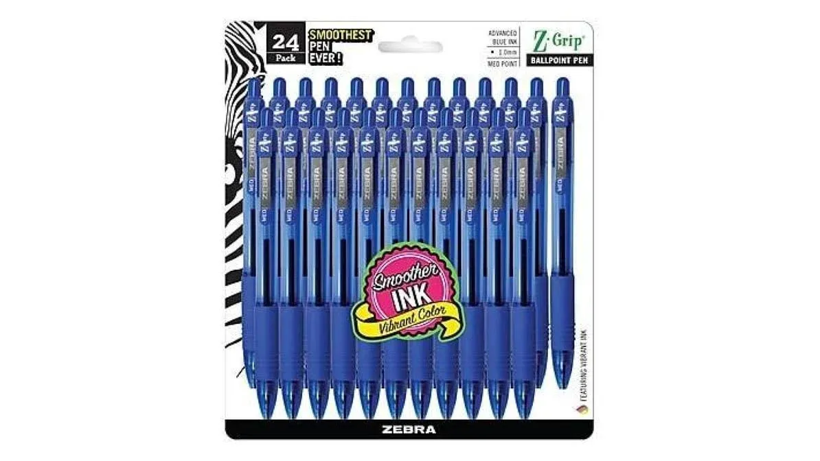 Zebra Pen Z-Grip Retractable Ballpoint Pen, 1.0 mm, Black Ink, 7-Pack