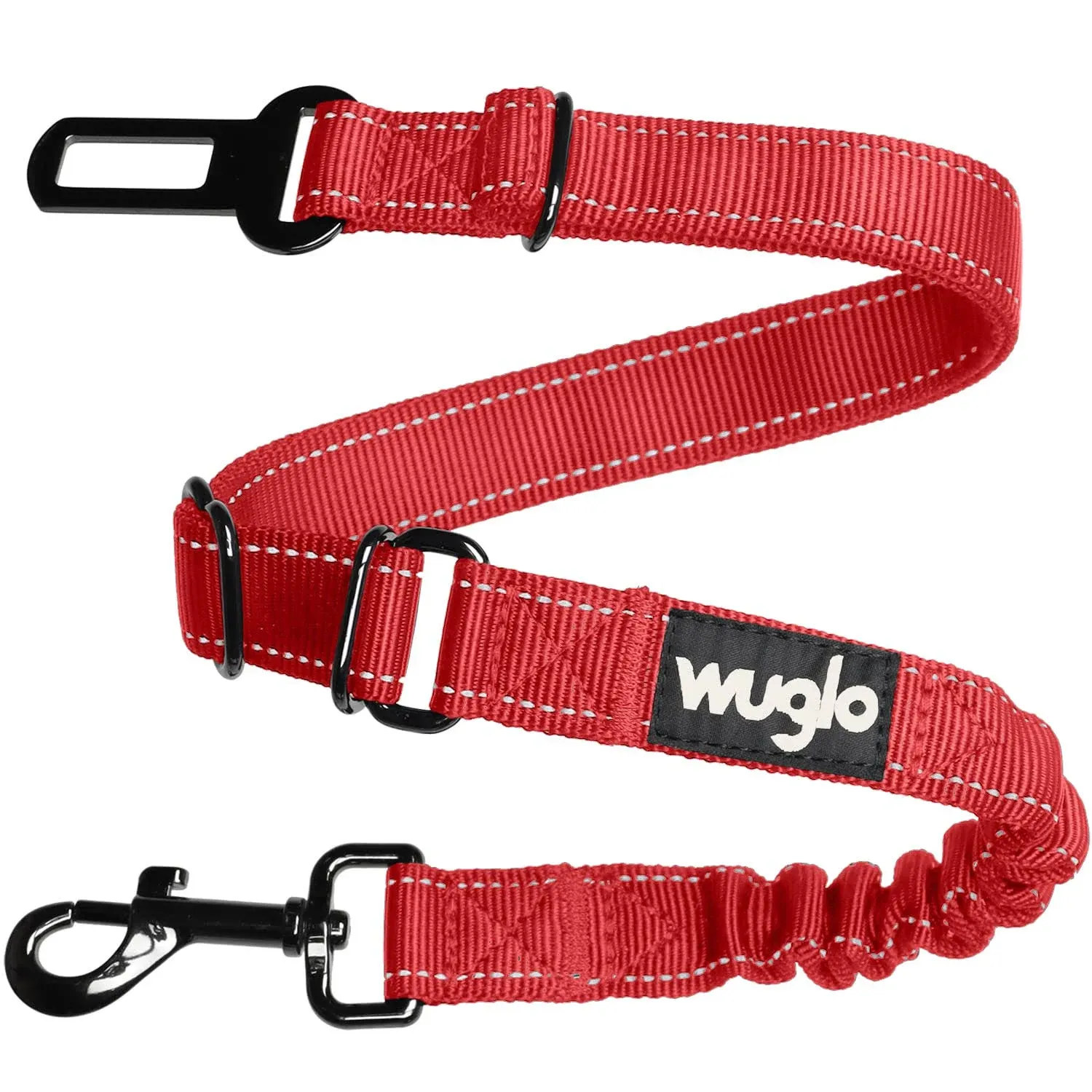 12"-37" Wuglo Dog Seat Belt - Dog Car Harness with Strong Elastic Belt - Durable & Safe Dogs Cars Seat Belts Clip - Universal Dog Seatbelt for Car Travel (Black)