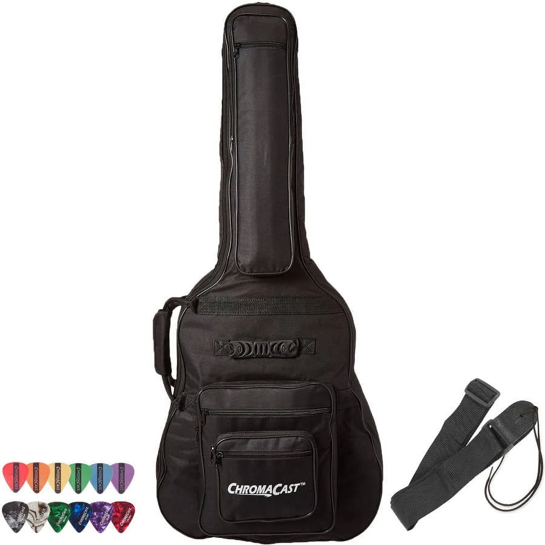 Acoustic Guitar 6-Pocket Padded Gig Bag with Guitar Strap and Pick Sampler