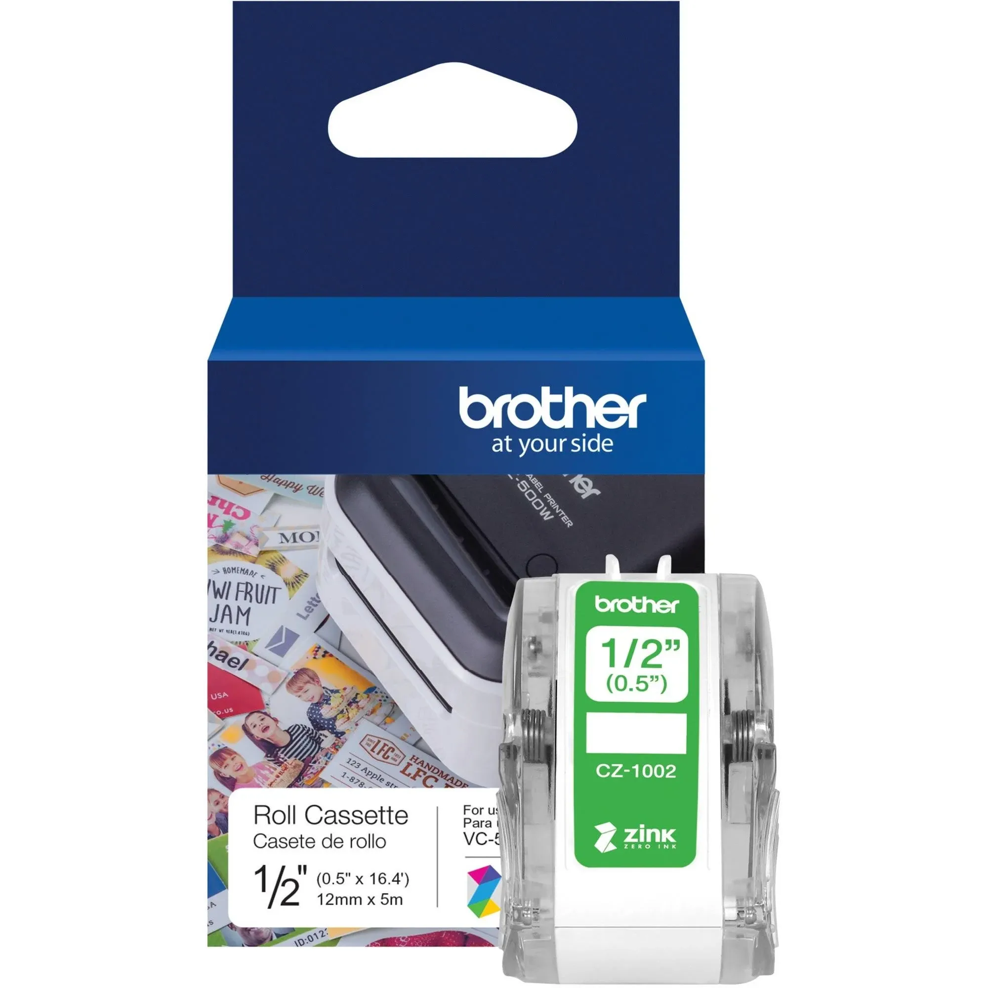 Brother CZ-1002 Zero-Ink Roll Cassette, Continuous Length, 12 mm (W) x 5 m (L), Brother Genuine Supplies, White