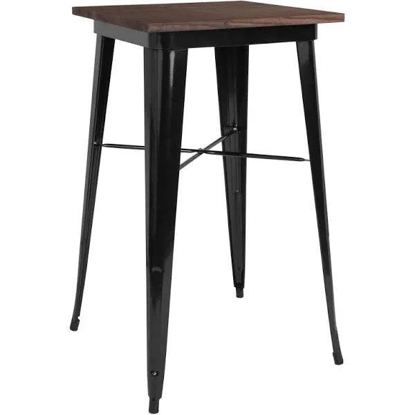 Flash Furniture CH-31330-40M1-BK-GG 23-1/2&amp;amp;quot; Square Black Metal Indoor Bar Height Table with Walnut Rustic Wood Top