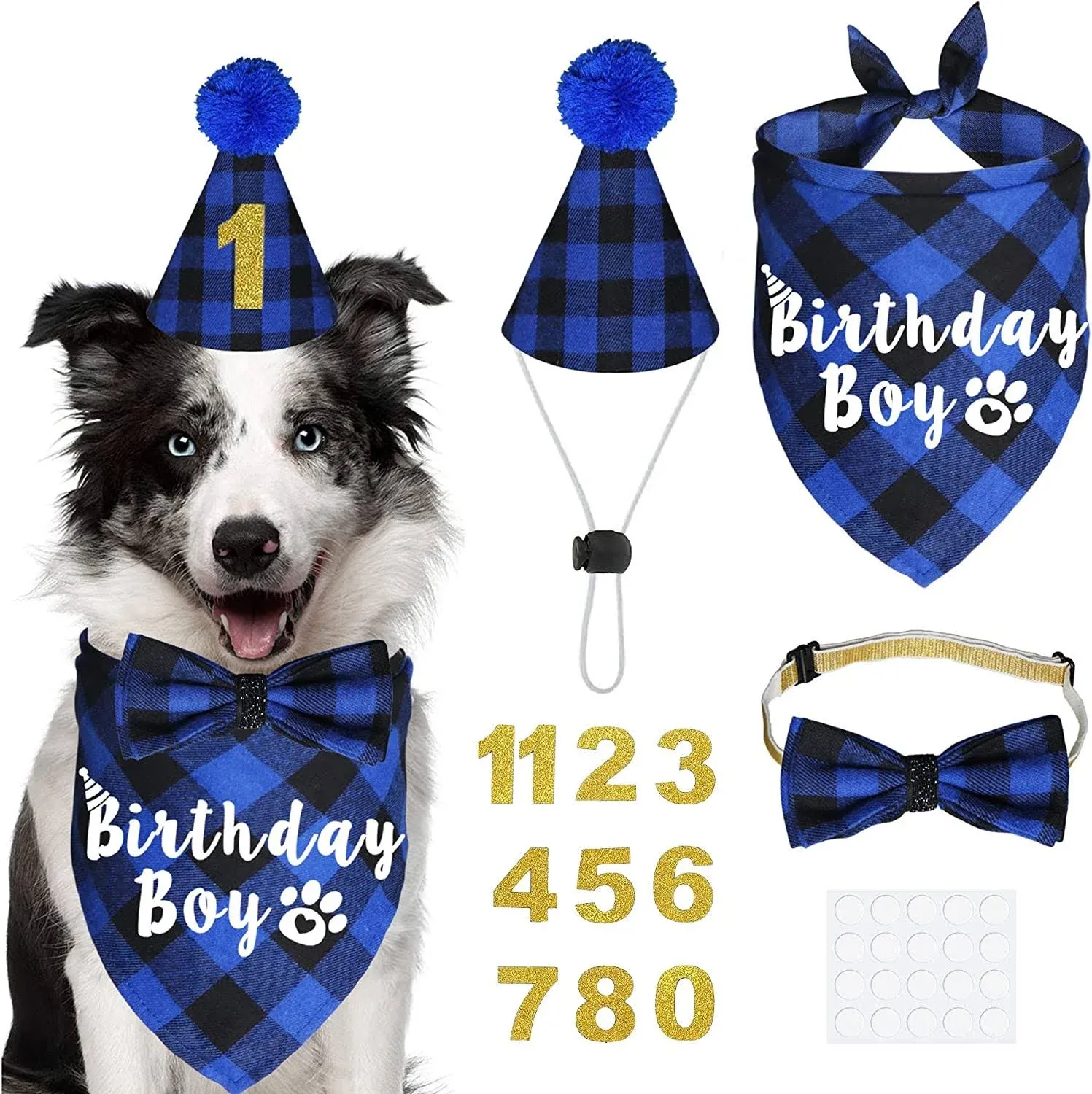 Dog Birthday Party Supplies Plaid Dog Birthday Boy Bandanas with Dog Birthday...