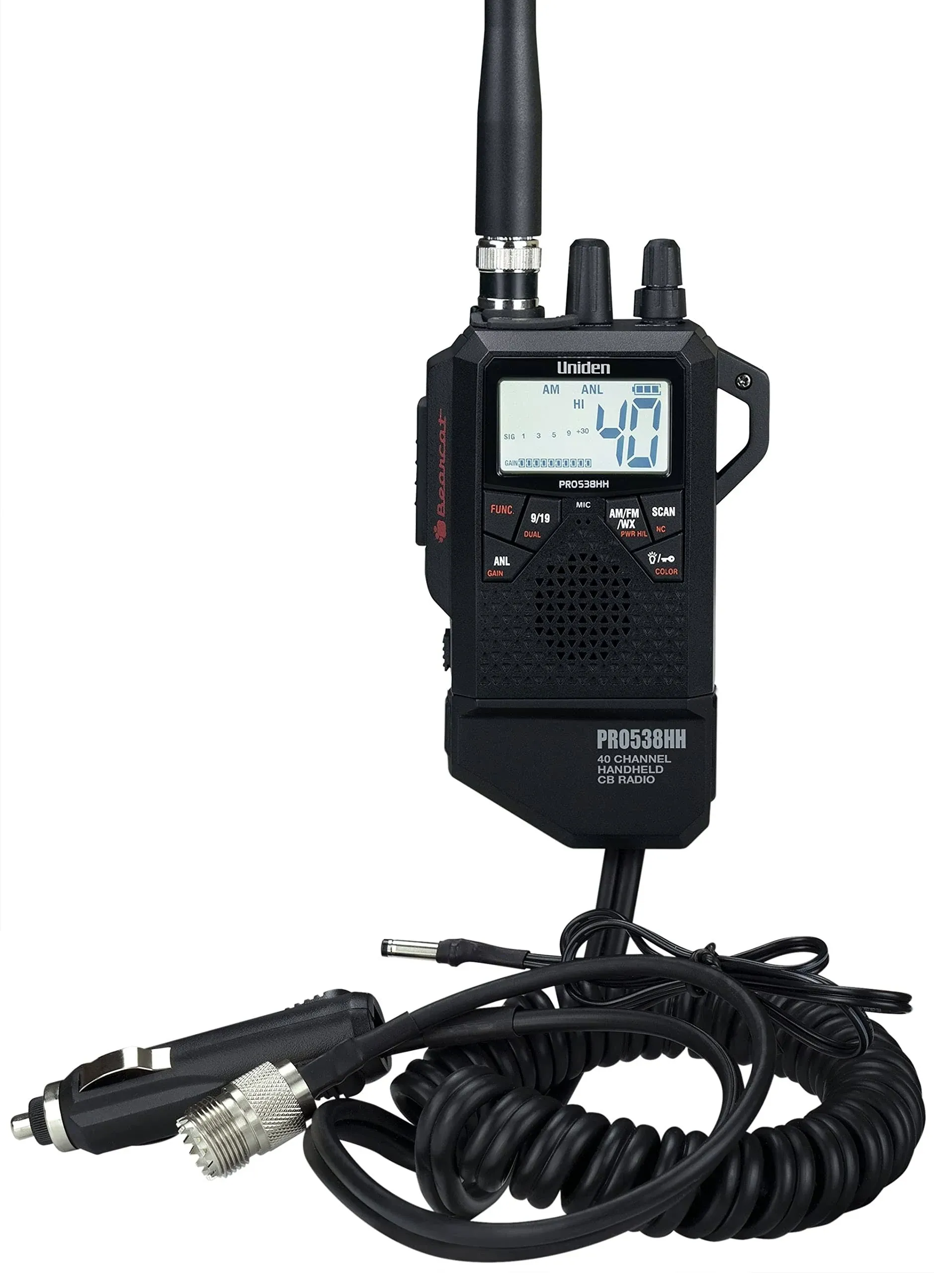 UNIDEN PRO538HHFM 40-CHANNEL AM/FM HANDHELD/MOBIL<wbr/>E CB RADIO w/ DC CAR ADAPTER