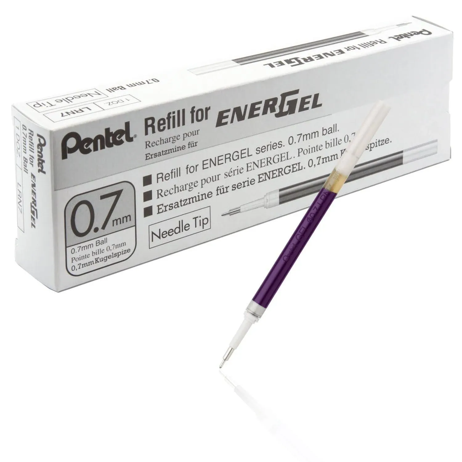 Pentel Refill Ink for EnerGel Liquid Gel Pen, (0.7mm), Medium Line, Needle Tip, Violet Ink, Box of 12 (LRN7-V)