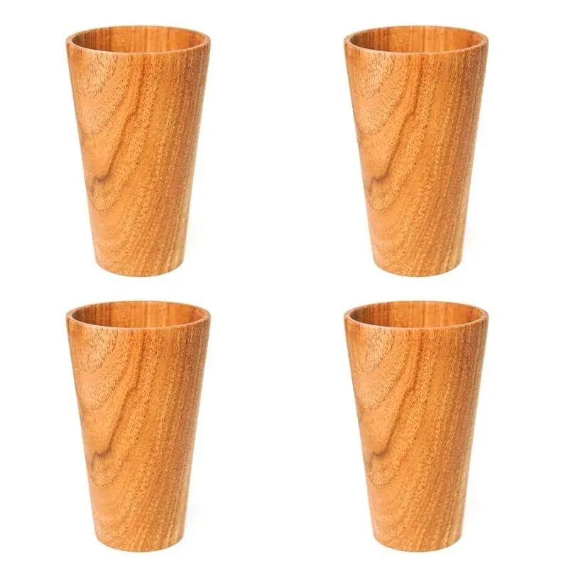 Straight Side Teak Wood Tea Cup - Regular 4-Pack