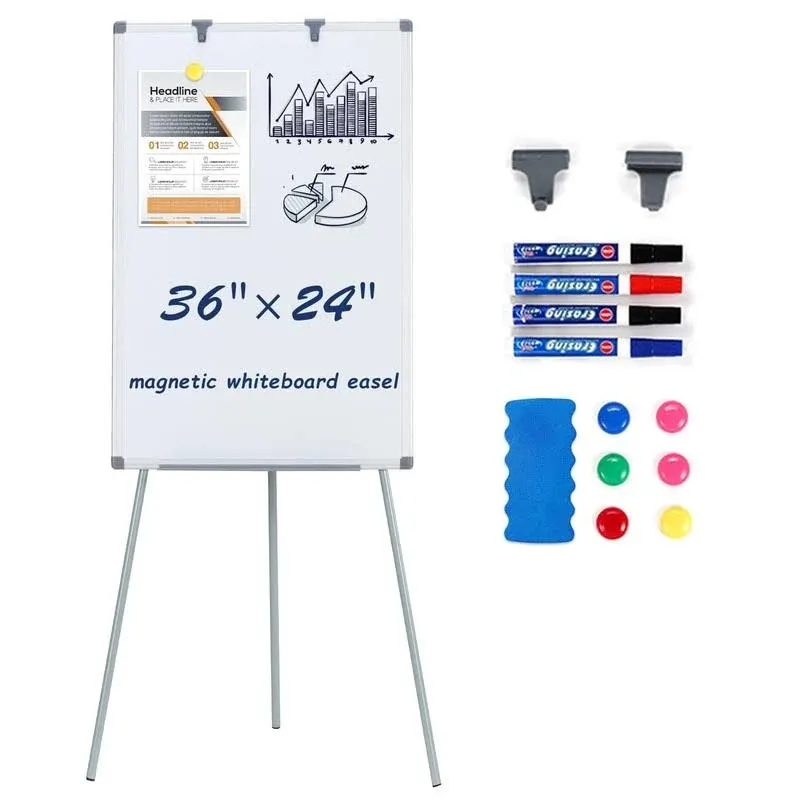 MAKELLO White Board with Stand, Portable Whiteboard Easel 3'x2' for Office Classroom Home School, Adjustable Height, Aluminum Frame, 36x24in