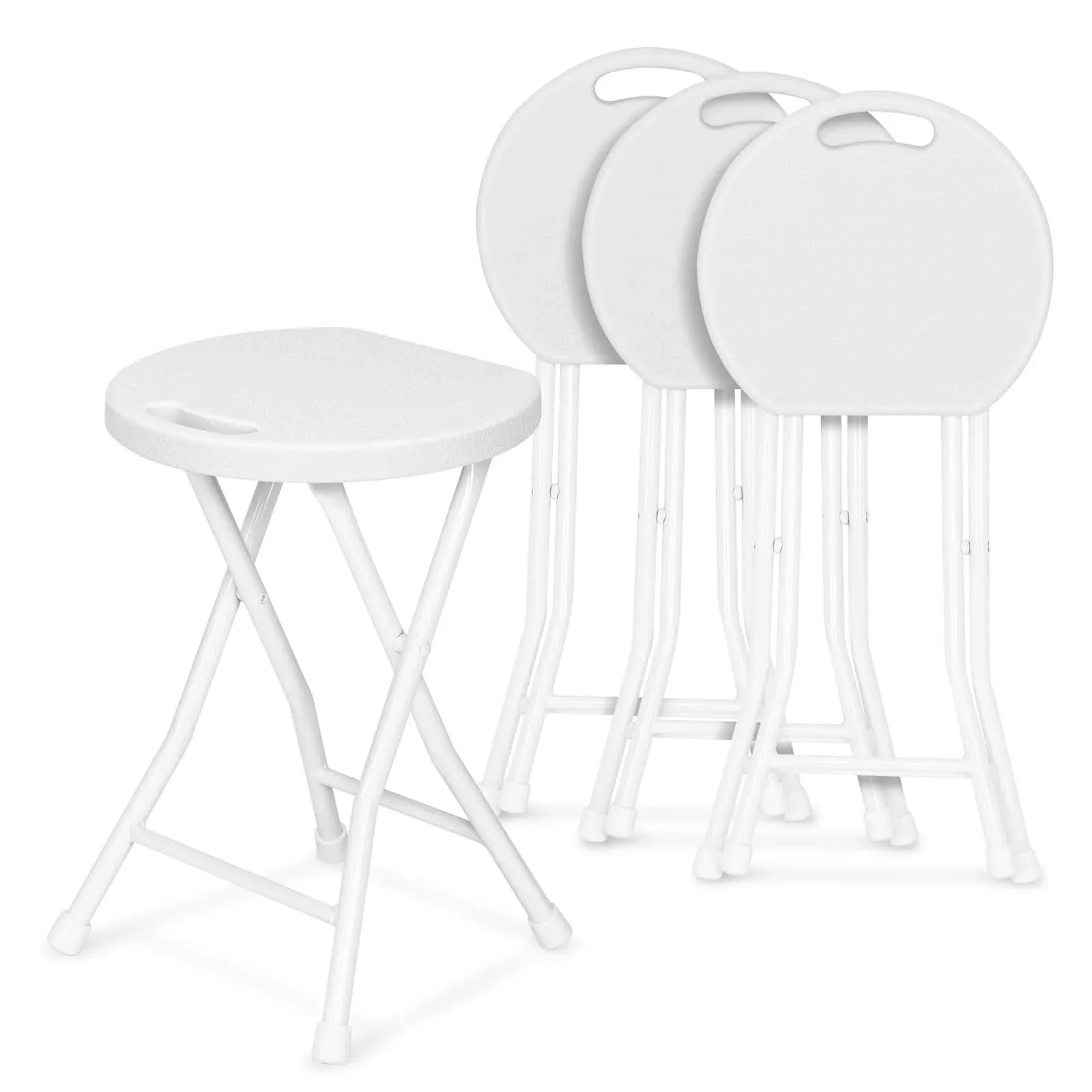 VINGLI White Plastic Folding Stools Chair, Heavy Duty Metal Frame HDPE Top 4 PCS