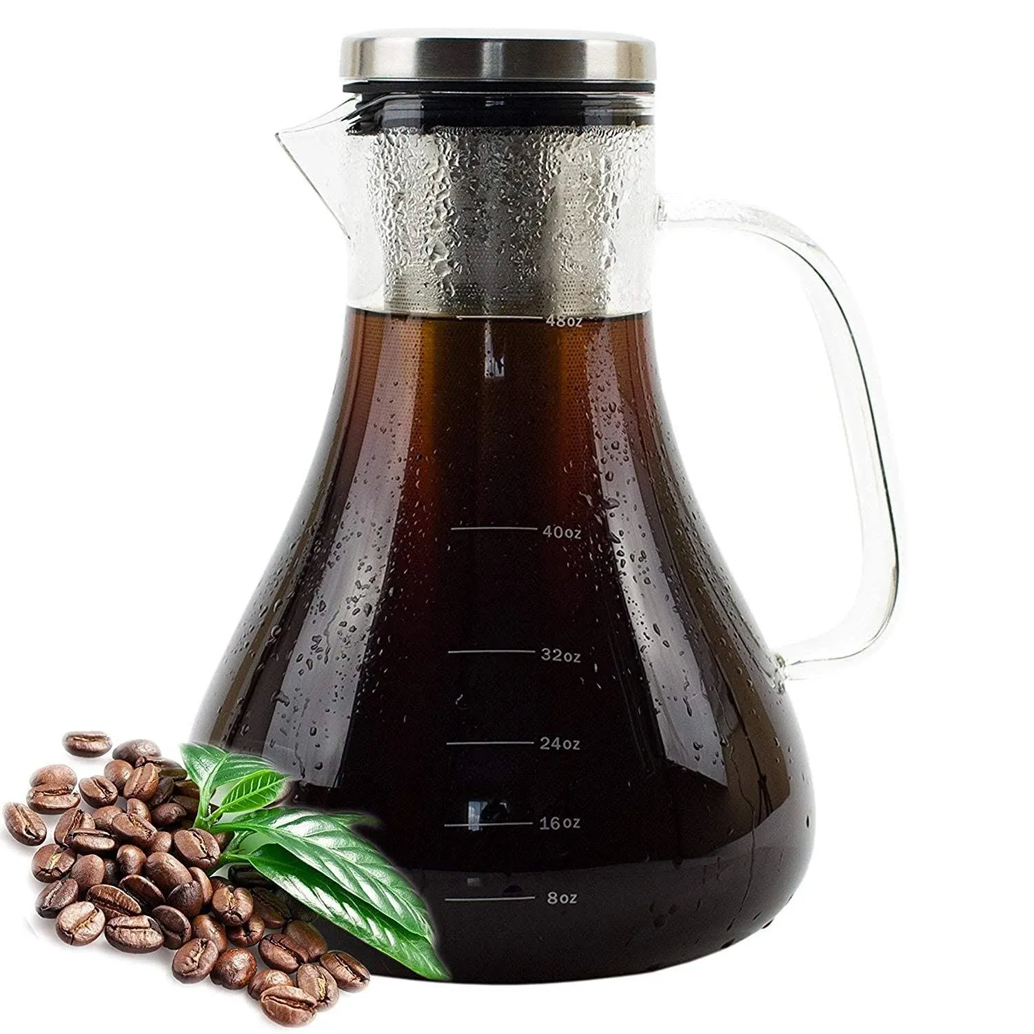 Cold Brew Coffee Maker, Glass Iced Coffee Maker & Iced Tea Maker, Glass Carafe, Coffee Carafe, Removable Stainless Steel Filter, cold brew maker, infuser pitcher (1.5L)