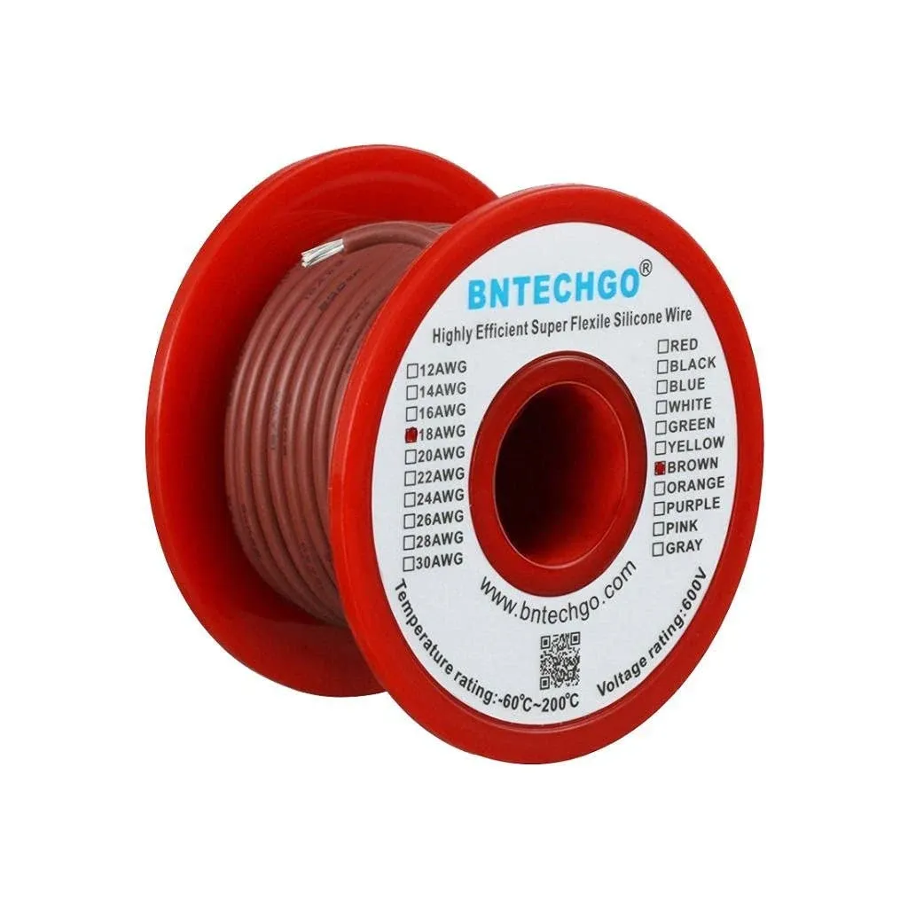 BNTECHGO 18 Gauge Silicone Wire Spool Brown 50 ft Ultra Flexible High Temp 200 ...