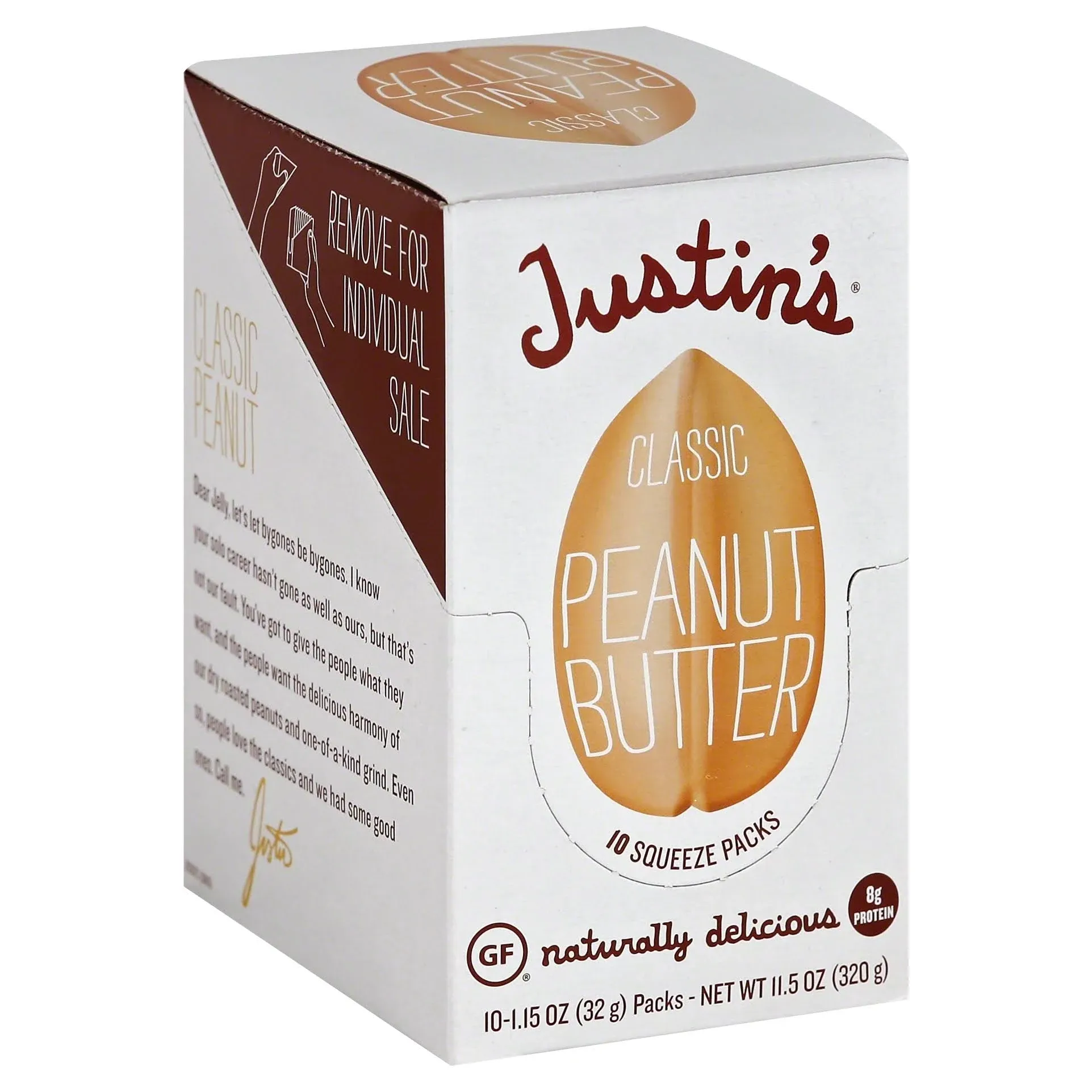 Justins Peanut Butter, Classic, Squeeze Packs - 10 pack, 1.15 oz packs