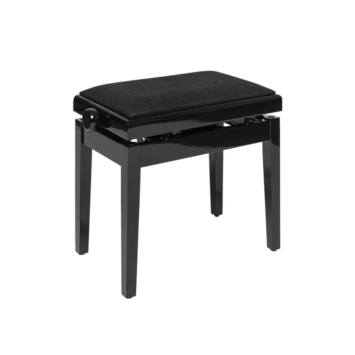 Highgloss black hydraulic piano bench with fireproof black velvet top