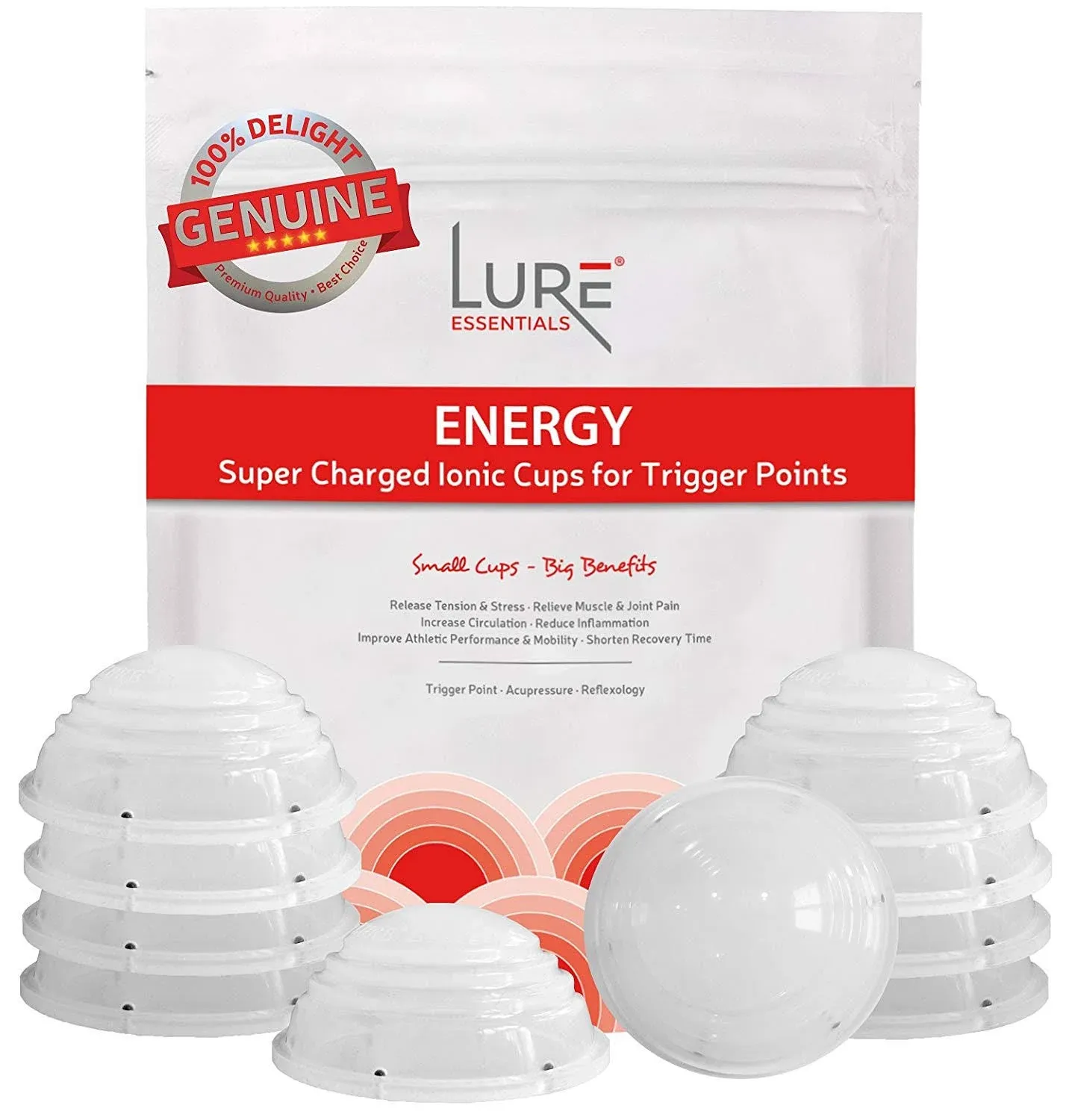 Lure Essentials Ionic Energy Cupping Therapy Set – Cupping Kit for Massage Therapy – Silicone Cupping Set for Joints – Plantar Fasciitis Foot Pain –