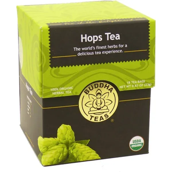 Buddha Teas Organic Hops Tea - OU Kosher, USDA Organic, CCOF Organic, 18 Bleach-Free Tea Bags