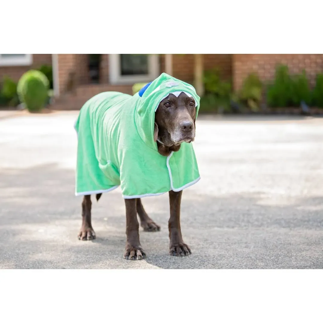 BoxDog Wearable Microfiber Dog Towel with Monster or Shark Hoodie | Soft Dog Bathrobe (Small, Green Monster)