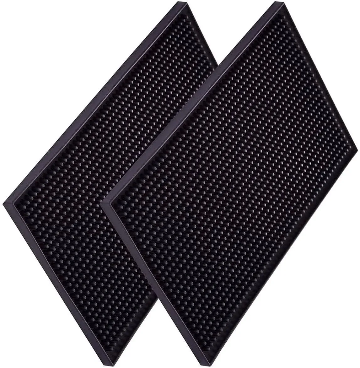 Bar Mats, 18" x 12" Premium Bar Mat, 1CM Thick Coffee Bar Spill Mat, Slip-Free Service Mats for Coffee, Bar, Restaurants and Home, Dish Drying Countertop Mat for Home Bar, Black, 2Pack