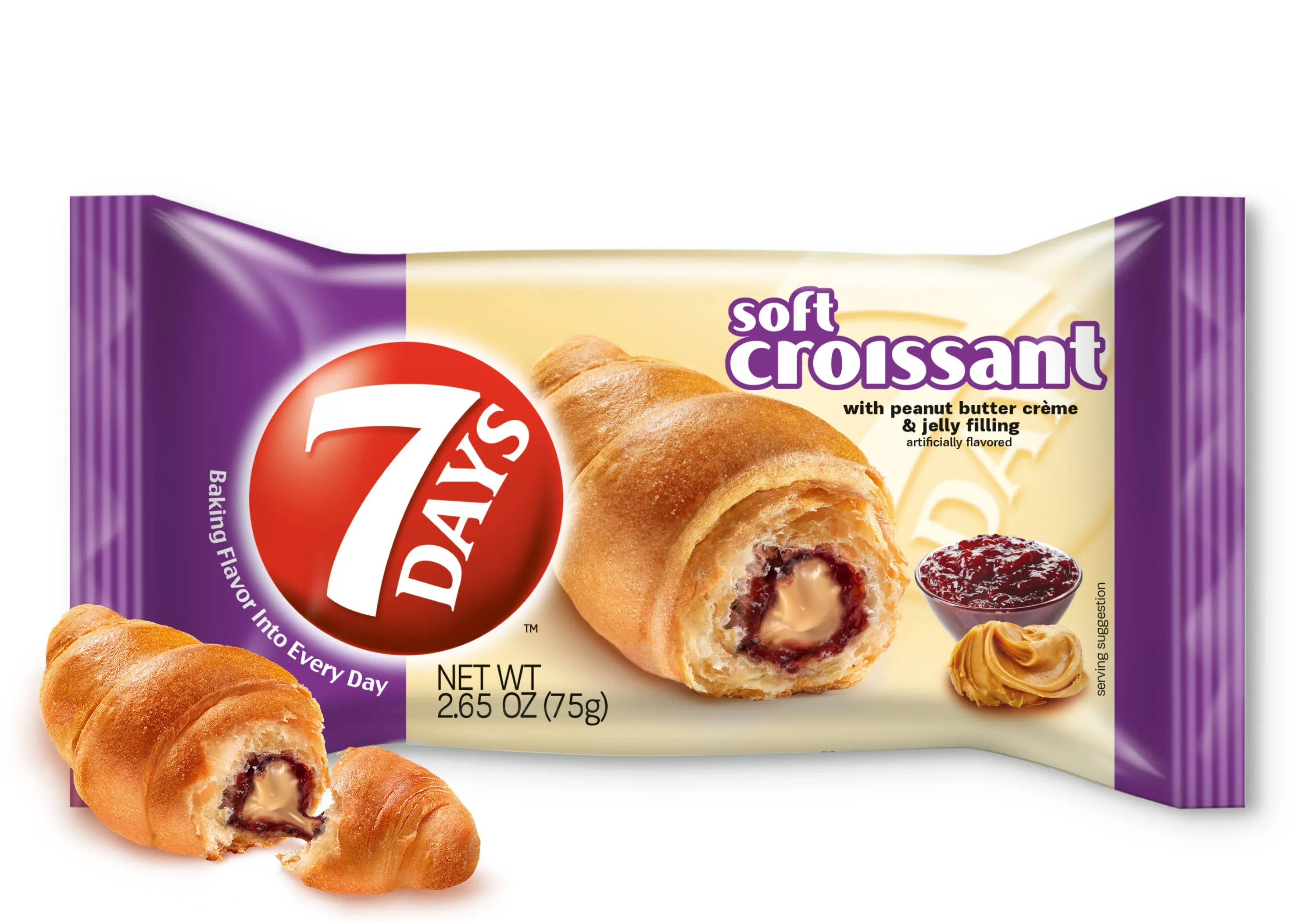 7Days Soft Croissant, Peanut Butter Jelly Filling, On The Go PB&J Lunch, Non-GMO (Pack of 6)