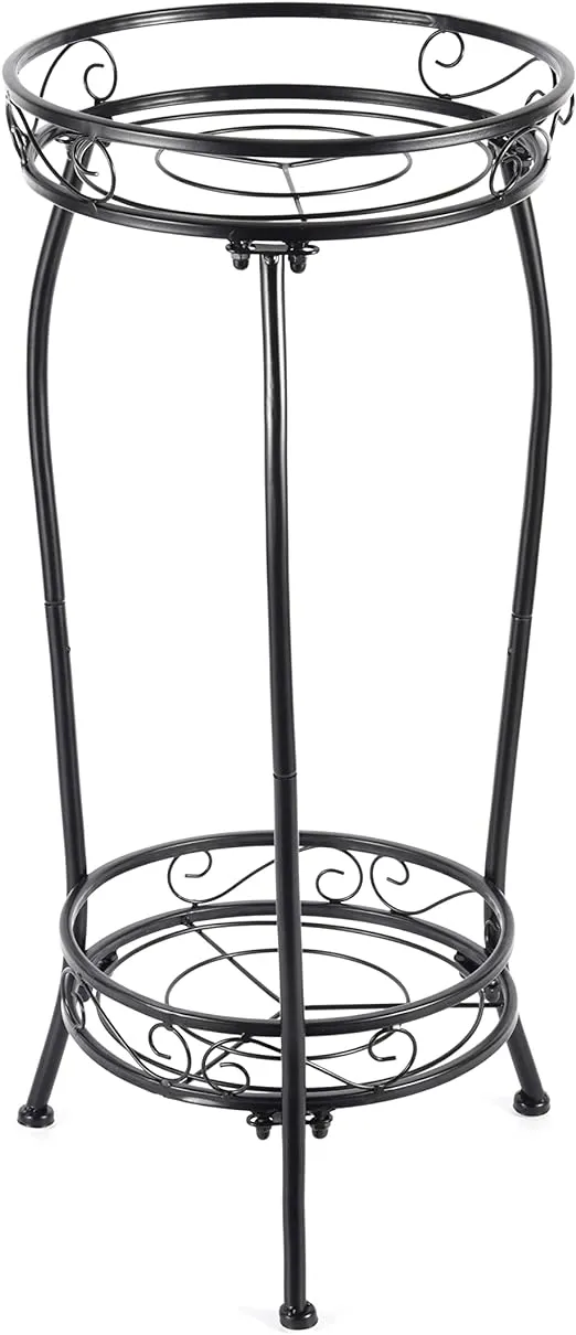 Kavlium Plant Stand Indoor Outdoor,Tall Black Metal Rustproof Stable Plant Stands,2 Tier 27.1 inch Multiple Plant Rack Holder Rack Flower Pot Stand