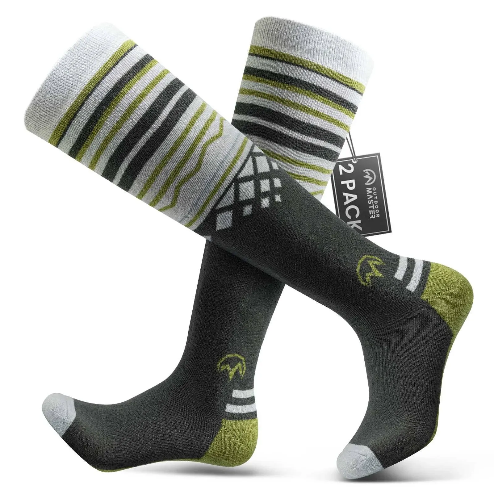 Merino Wool Ski Socks, Olive Green / L/XL (2-Pair Pack)