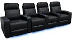 Valencia Piacenza Home Theater Seating | Premium Top Grain Nappa 9000 Leather, Power Recliner, LED Lighting (Row of 4, Black)