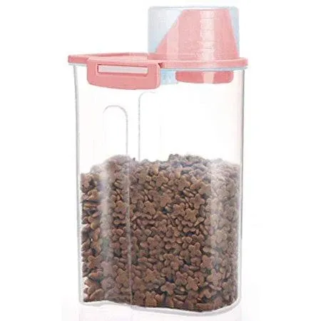 PISSION Pet Food Storage Container with Graduated Cup and Seal Buckles Food Dispenser for Dogs Cats (Pink), Size: 2.5 Large