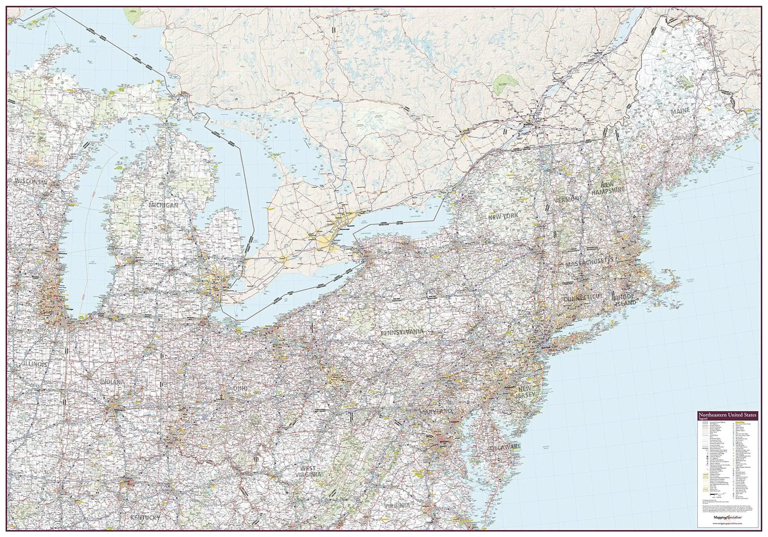 Northeastern United States Wall Map - 60&#034; x 42&#034; Paper 