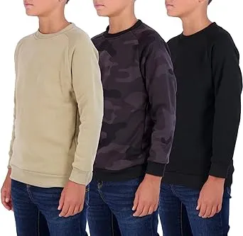 Real Essentials 3 Pack: Youth Fleece Crew-Neck Long Sleeve Soft Pullover Sweatshirt - Boys & Girls, Boy's, Size: Small