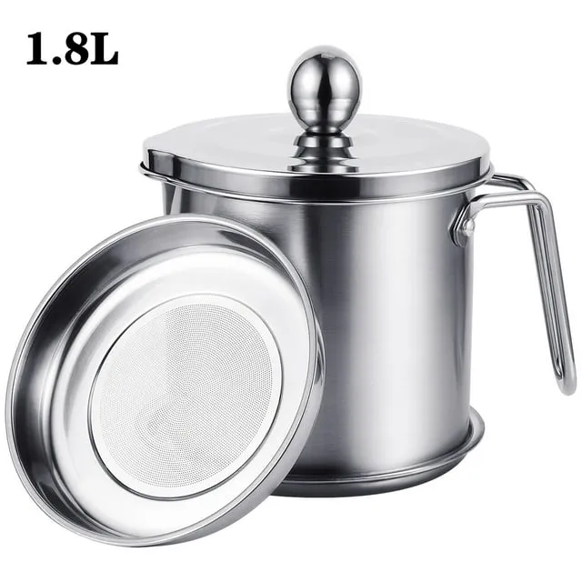 2L Oil Strainer Pot Grease Can Stainless Steel Storage Fine Mesh Food Frying Lid