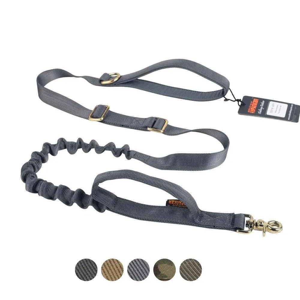 EXCELLENT ELITE SPANKER Tactical Dog Leash Heavy Duty 5-6FT Adjustable No Pull Military Bungee Dog Leash Elastic Leads Rope with 2 Padded Control Handle for Medium Large X-Large Dogs(Gry)