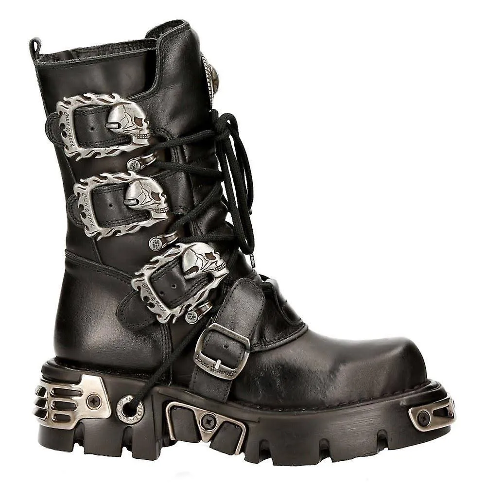 New Rock 391-S1 Unisex Black Metallic Reactor Goth Rock Biker Boots