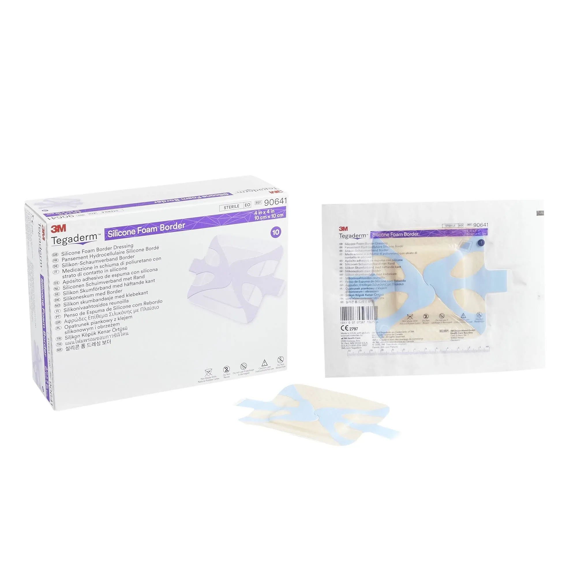 3M Tegaderm&trade; 4 x 4 Square Border 2-3/8 x 2-3/8 Pad Sterile Foam Dressing, 10 EA/BX 