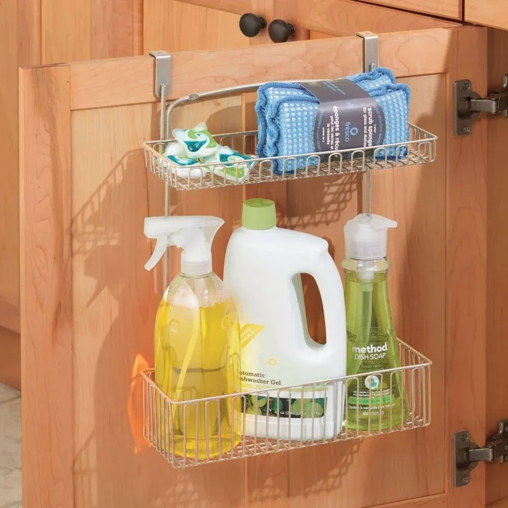 mDesign Steel Over Cabinet Kitchen Storage Organizer Basket