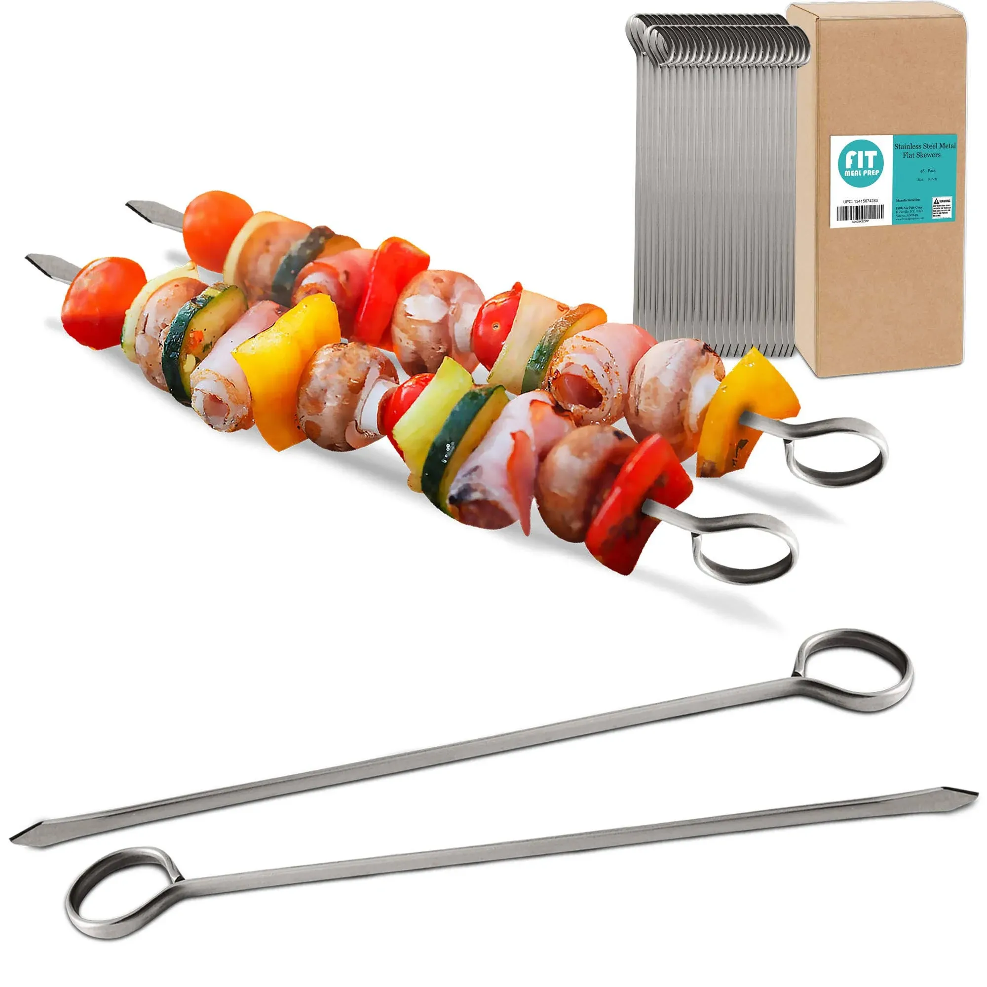 [48 Pack] 8 Stainless Steel Flat Metal Skewers - Kabob Grilling Sticks, BBQ ...