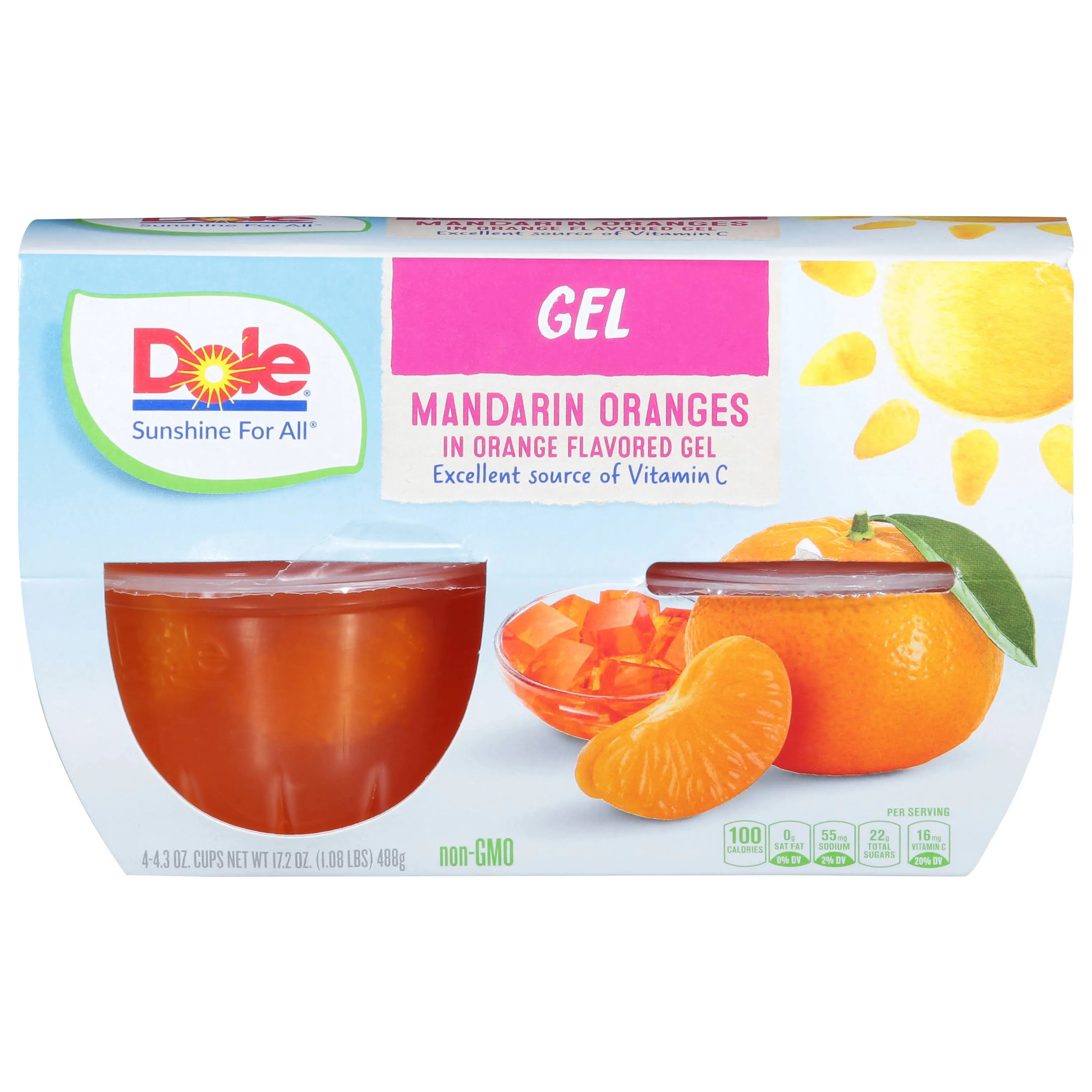 Dole Mandarin Oranges, In Orange Flavored Gel - 4 pack, 4.3 oz cups